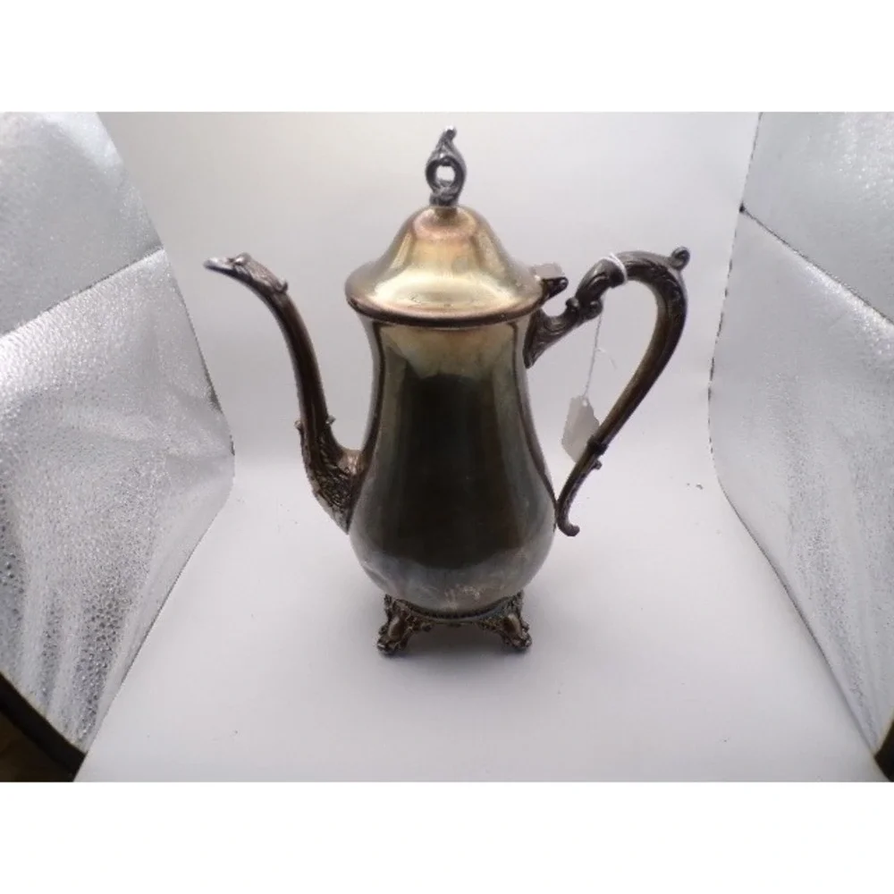 Vintage Silver Plated Footed Coffee Pot Teapot‎ Server Ornate Handle Spout